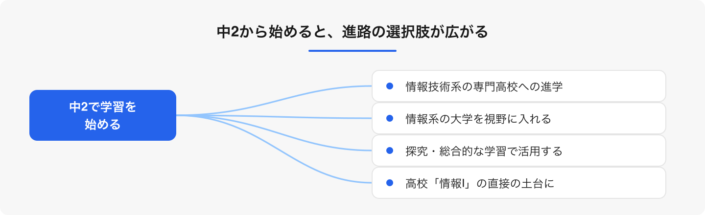 「知っている」状態で受験・進学を迎えられる。HTML・CSS・JavaScript が高校情報の土台になる。